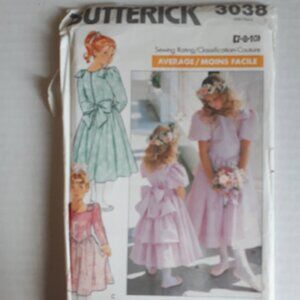 Butterick 3038 girls formal dress sewing pattern vintage uncut wedding party